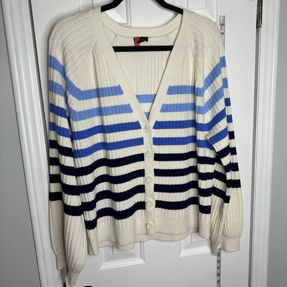 Talbots V-NECK CARDIGAN SWEATER BRETON STRIPE XL - Picture 2 of 9